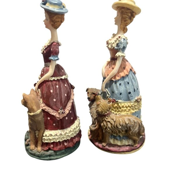 Vintage Victorian Ladies Walking Dogs Figurines With Dogs Set Of 2 - Picture 4 of 9